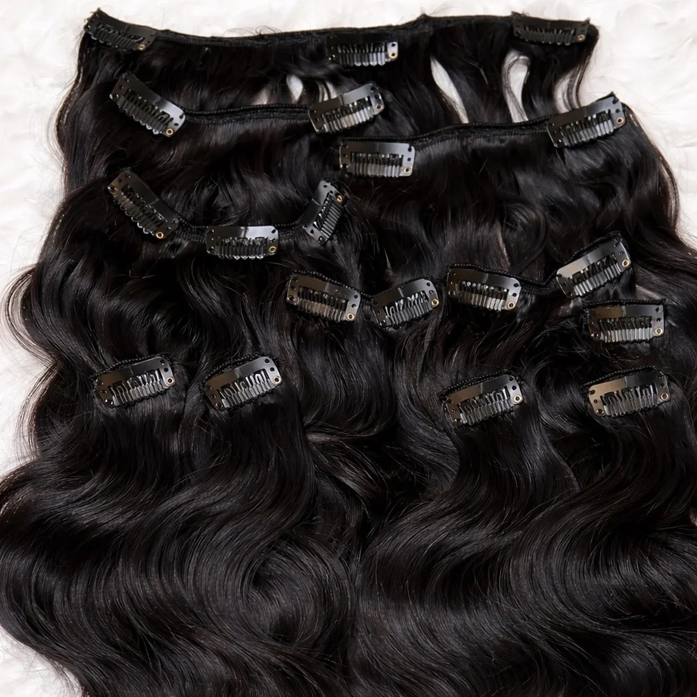22”  body Wave Clip In Ombre Black to Burgundy  hair extensions